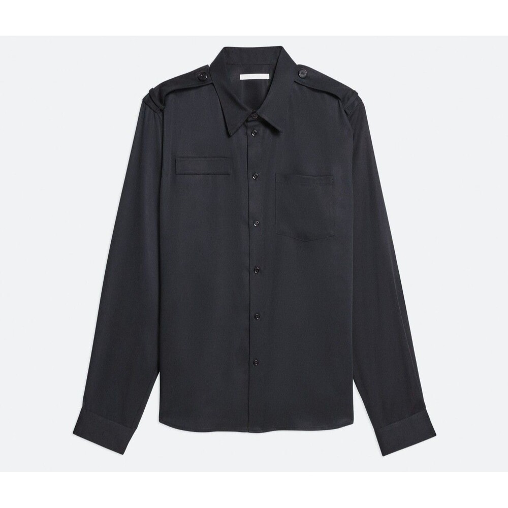 Helmut Lang Dress Shirt Mens Medium Black Button Up Epaulet Military Pocket $395